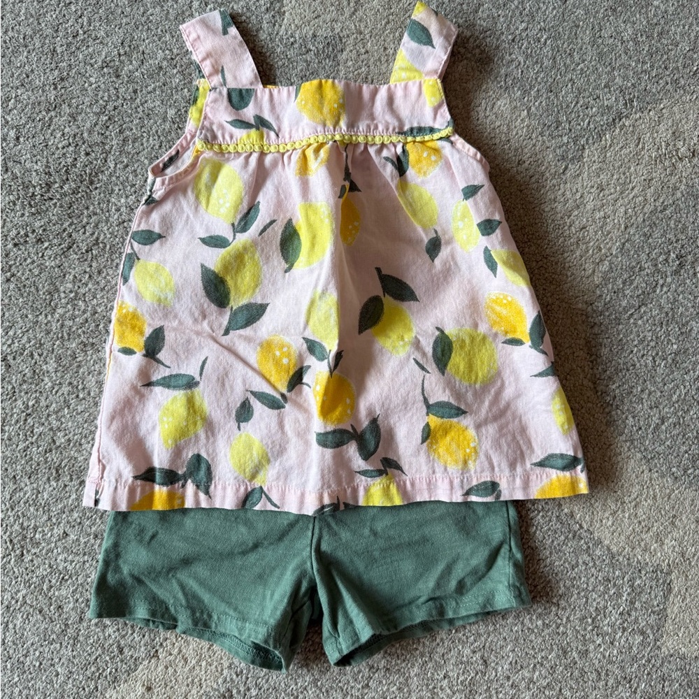 Lemon Print Tank with Green Shorts